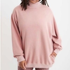 AERIE Everyday Pink Oversized Mockneck Pockets Pop-Over Sweateshirt Women's SZ S